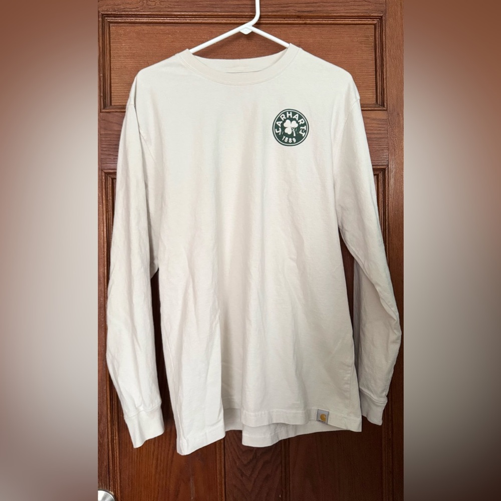 Carhartt Cream Long Sleeve with Green Shamrock Graphic